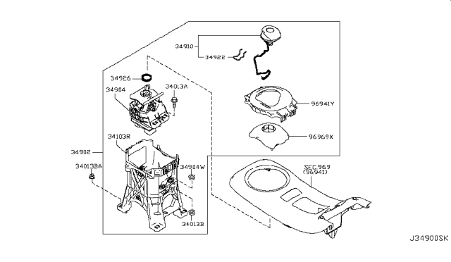 2012 Nissan Leaf FINISHER-Console Indicator Diagram for 96932-3NA0A