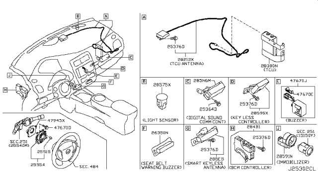 2011 Nissan Leaf Antenna, IVCS Diagram for 28212-3NA0A