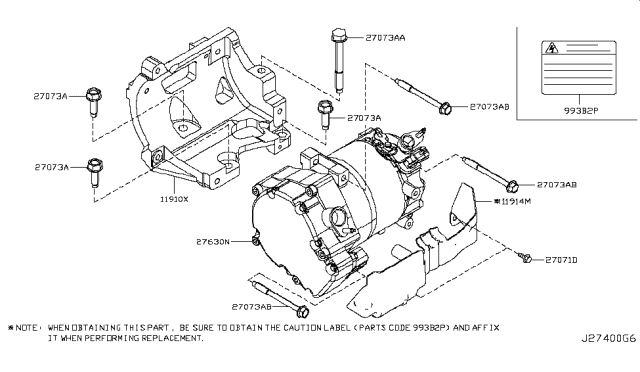 2012 Nissan Leaf Bracket Diagram for 11910-3NA0A