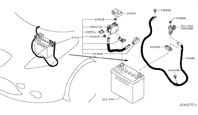 2012 Nissan Leaf Cap-Terminal Diagram for 24360-3NA0A