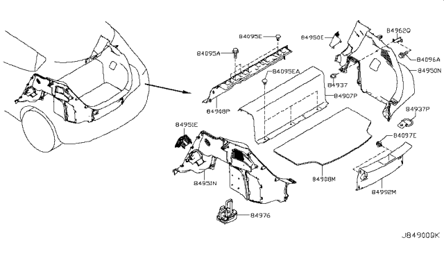 2012 Nissan Leaf Finisher-Luggage Side,Lower LH Diagram for 84951-3NA0A