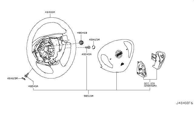 2012 Nissan Leaf Steering Wheel Assembly W/O Pad Diagram for 48430-3NA0A