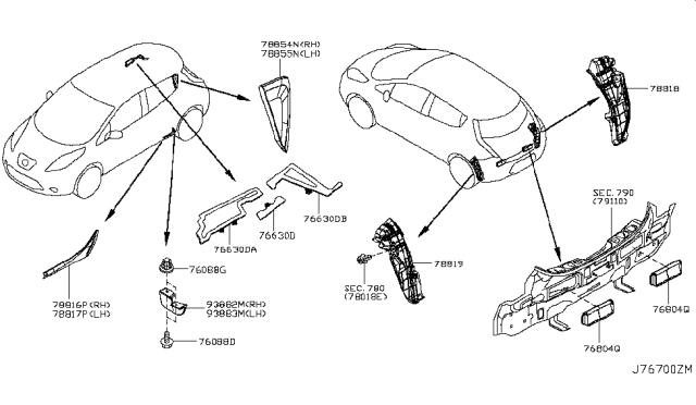 2012 Nissan Leaf Protector-Rear Fender Chipping,RH Diagram for 78816-3NA1A