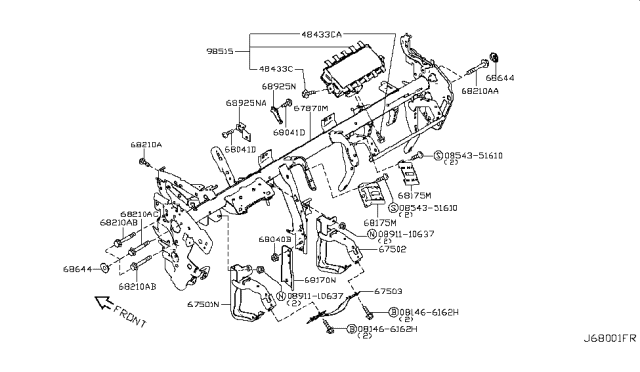 2012 Nissan Leaf Instrument Panel,Pad & Cluster Lid Diagram 1
