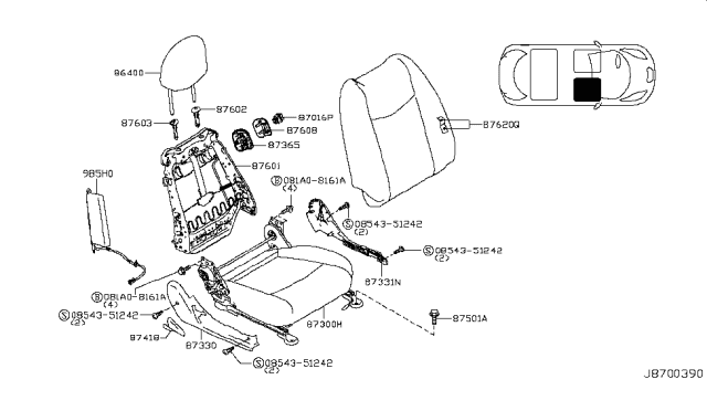 2012 Nissan Leaf FINISHER-Seat Back, Upper Diagram for 87608-3NA0A