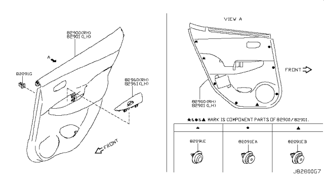 2012 Nissan Leaf FINISHER Assembly - Rear Door, RH Diagram for 82900-3NA0A