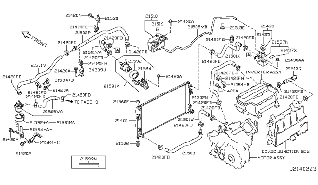 2011 Nissan Leaf Hose-Radiator,Inlet Diagram for 21501-3NA0C