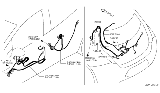 2012 Nissan Leaf Harness Back Door Diagram for 24051-3NA1A