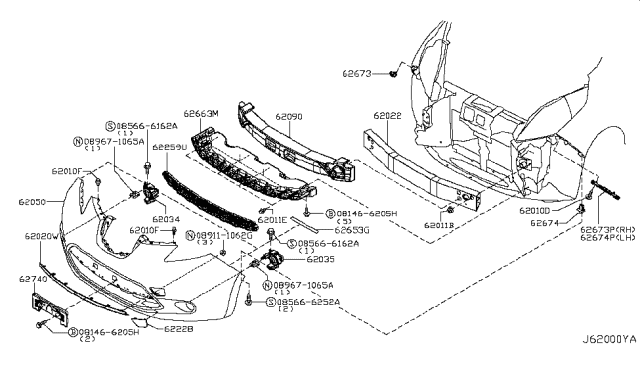 2011 Nissan Leaf FINISHER-Bumper R Diagram for 62090-3NA0A