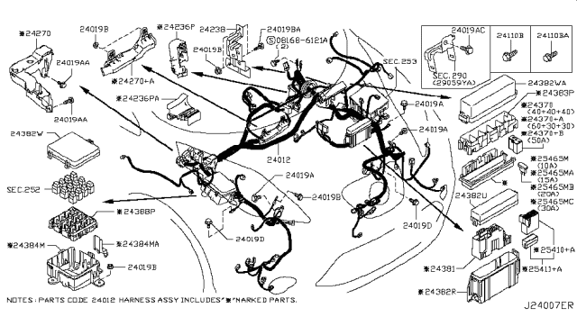 2012 Nissan Leaf Harness Assy-Engine Room Diagram for 24012-3NA2A