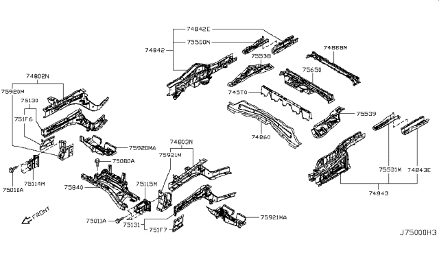 2011 Nissan Leaf Member Assembly-Rear Cross Center Diagram for 75650-3NA0A