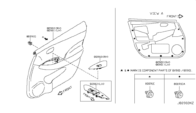 2012 Nissan Leaf Front Door Trimming Diagram 1