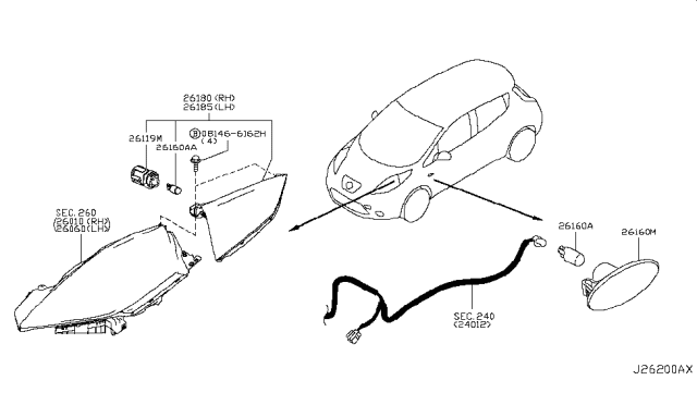 2011 Nissan Leaf Lamp Side Marker LH Diagram for 26185-3NA0A