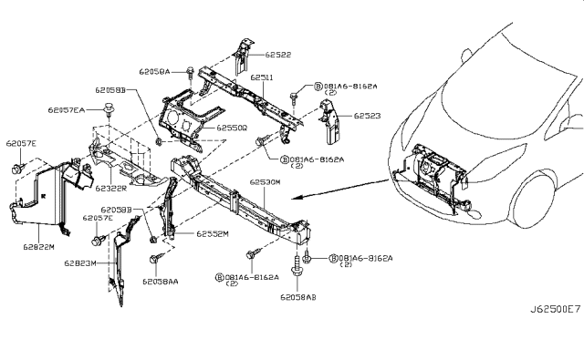 2011 Nissan Leaf Front Apron & Radiator Core Support Diagram