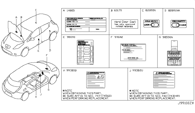 2012 Nissan Leaf Caution Plate & Label Diagram 2