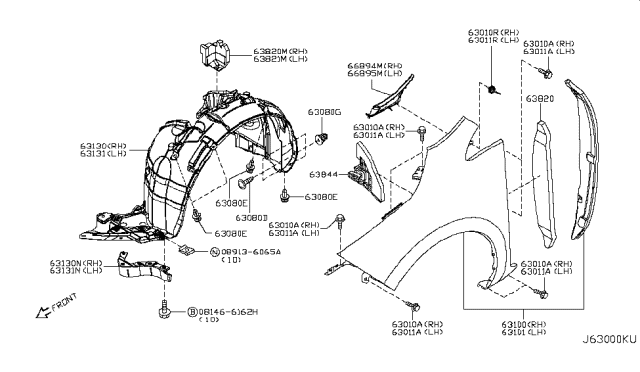 2012 Nissan Leaf Front Fender & Fitting Diagram 1