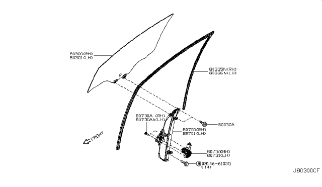 2012 Nissan Leaf Motor Assembly - Regulator, RH Diagram for 80730-JX30A