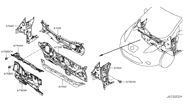 2012 Nissan Leaf INSULATOR Dash Lower, Front Upper Diagram for 67811-3NA0A