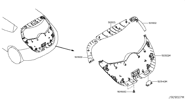 2012 Nissan Leaf Trim-TAILGATE BRN Diagram for 90902-3NA0A