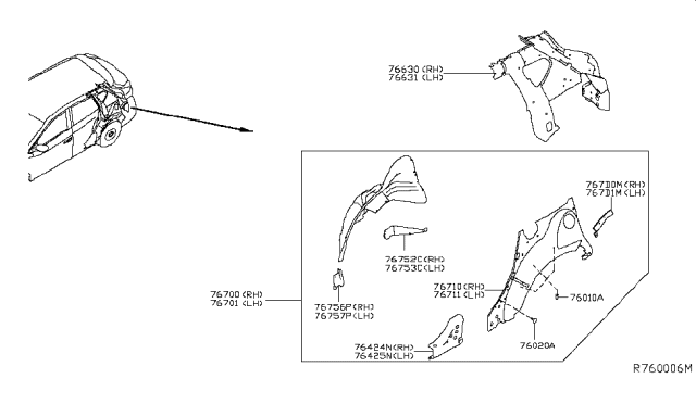 2016 Nissan Murano Bracket Assy-Rope Hook,LH Diagram for 767D1-5AA0A