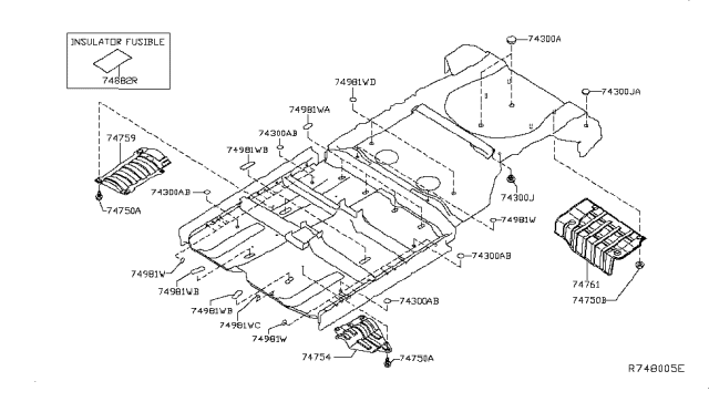 2016 Nissan Murano Heat Insulator-Front Floor Diagram for 74754-5AA0A
