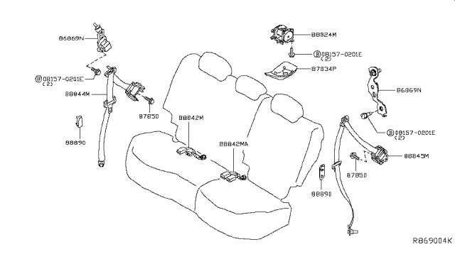 2016 Nissan Murano Rear Seat Tongue Belt Assembly, Right Diagram for 88844-9UA8A