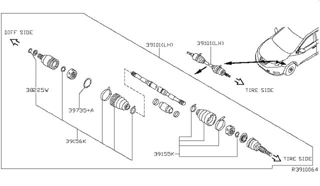 2016 Nissan Murano Shaft Assy-Front Drive,LH Diagram for 39101-5AF0D