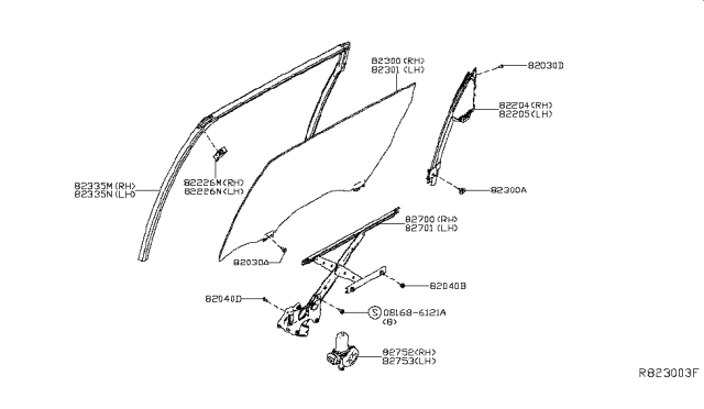 2017 Nissan Murano Glass Run Rubber-Rear Door Window,LH Diagram for 82331-5AA0B