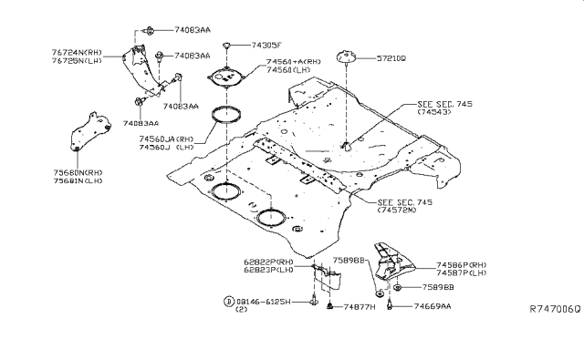 2016 Nissan Murano Cover-Rear Floor,Rear RH Diagram for 74586-5AA0A