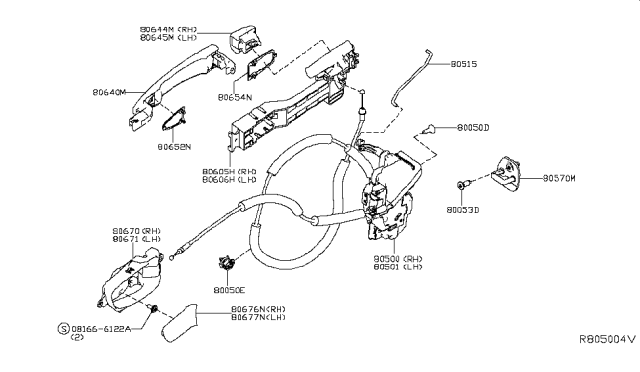 2016 Nissan Murano Front Door Lock & Handle Diagram