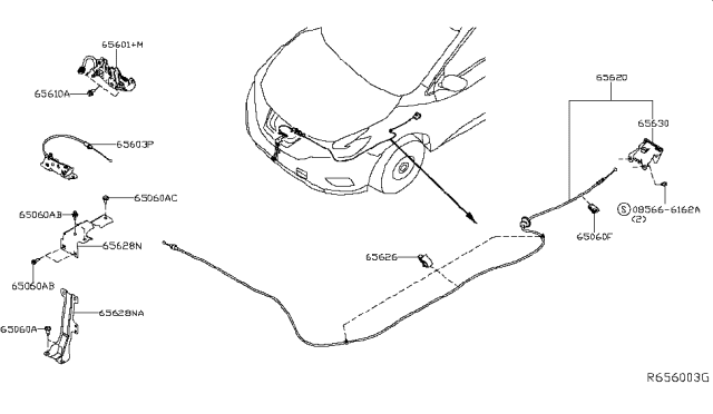 2016 Nissan Murano Crank-Bell, Hood Lock Diagram for 65603-9UA0A