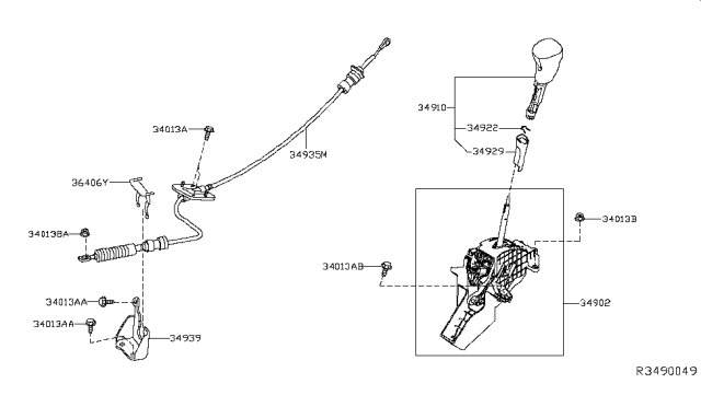 2017 Nissan Murano Knob Assy-Control Lever,Auto Diagram for 34910-5AA0A