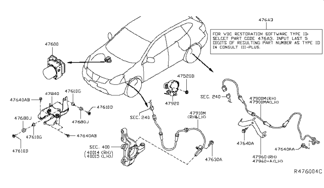 2016 Nissan Murano Sensor Assy-Antiskid,Rear Diagram for 47901-5AA0A