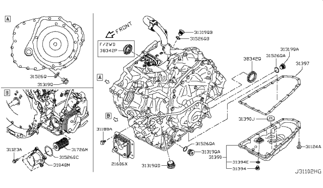 2017 Nissan Murano Hybrid Torque Converter,Housing & Case Diagram