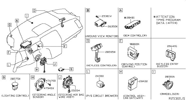 2016 Nissan Murano Controller Assy-Driving Position Diagram for 98800-5AA0A