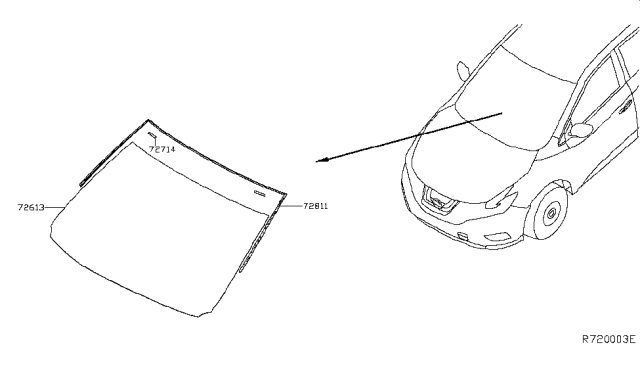 2017 Nissan Murano Windshield Glass Diagram for 72700-5AA0B