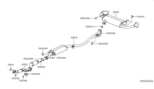 2016 Nissan Murano Exhaust, Main Muffler Assembly Diagram for 20100-5AF1A