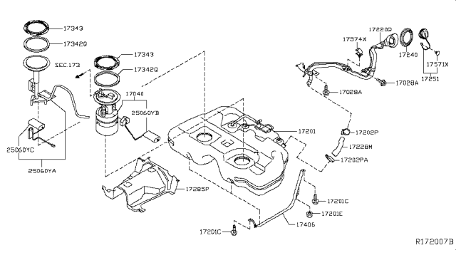 2016 Nissan Murano Fuel Tank Assembly Diagram for 17202-5AF2A