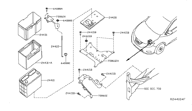 2017 Nissan Murano Battery & Battery Mounting Diagram 1