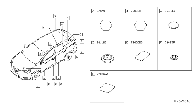 2017 Nissan Murano Insulator-Roof Rail Diagram for 76884-5AA0B