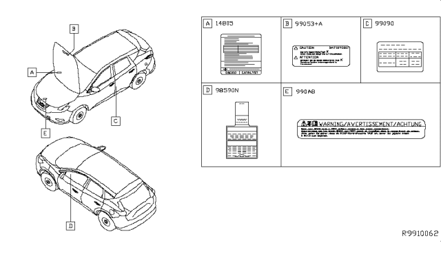 2017 Nissan Murano Caution Plate & Label Diagram