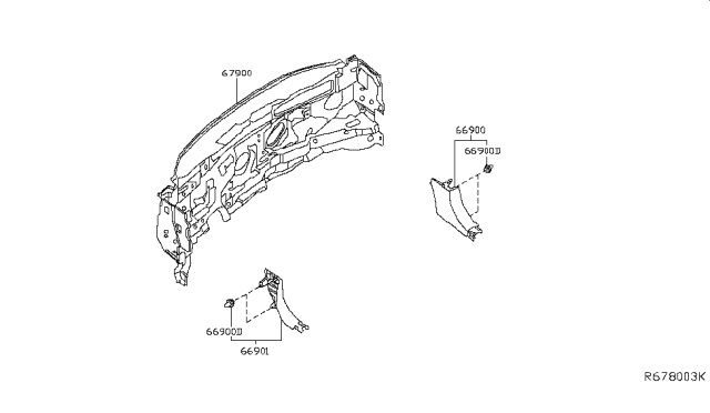 2016 Nissan Murano Finisher-Dash Side,LH Diagram for 66901-5AA0A