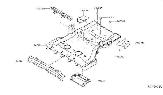 2017 Nissan Murano Floor-Rear,Front Diagram for 74512-5AA0A