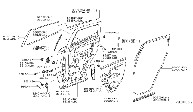 2017 Nissan Murano Rear Door Panel & Fitting Diagram