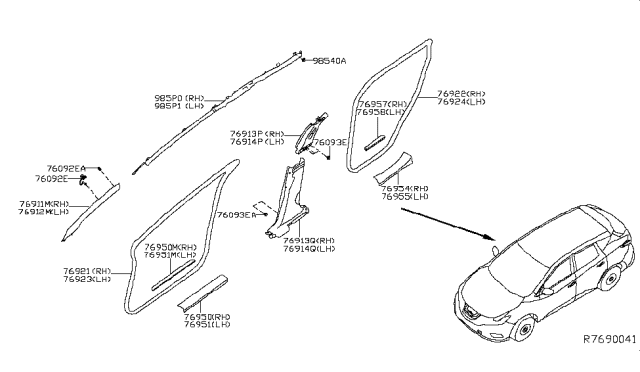 2017 Nissan Murano GARNISH Center Pillar Lower RH Diagram for 76915-5AF0A