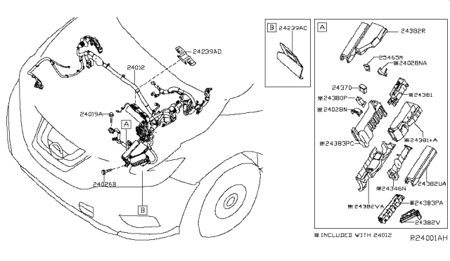 2017 Nissan Murano Harness Assy-Engine Room Diagram for 24012-9UA0A