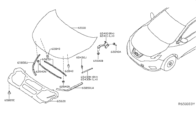 2017 Nissan Murano Hood Panel,Hinge & Fitting Diagram