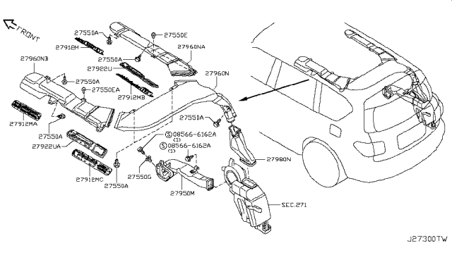 Grille Assembly-Rear Cooler Outlet Diagram for 27923-5ZT0D