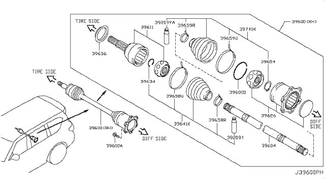 2019 Nissan Armada Joint Assembly Inner Diagram for 39711-1LA1A