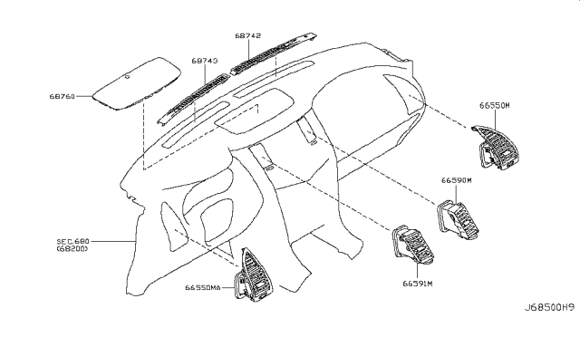 2019 Nissan Armada VENTILATOR Assembly - Side, Assist Diagram for 68750-1LA0A